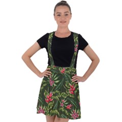 Tropical Flowers Velvet Suspender Skater Skirt by goljakoff