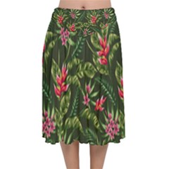 Tropical Flowers Velvet Flared Midi Skirt by goljakoff