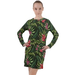 Tropical Flowers Long Sleeve Hoodie Dress by goljakoff