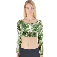 Tropical Leaves Long Sleeve Crop Top by goljakoff