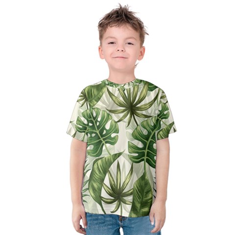 Tropical Leaves Kids  Cotton Tee by goljakoff