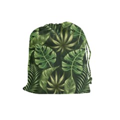 Green Tropical Leaves Drawstring Pouch (large) by goljakoff