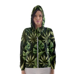 Green Tropical Leaves Women s Hooded Windbreaker by goljakoff