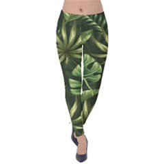 Green Tropical Leaves Velvet Leggings by goljakoff