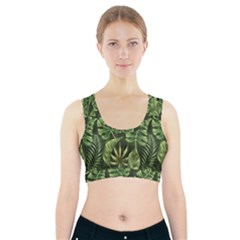 Green Tropical Leaves Sports Bra With Pocket by goljakoff