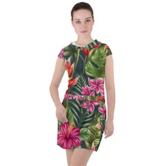 Tropic Flowers Drawstring Hooded Dress by goljakoff