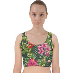 Tropic Flowers Velvet Racer Back Crop Top by goljakoff