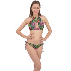 Tropic Flowers Cross Front Halter Bikini Set by goljakoff
