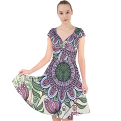 Mandala Flower Cap Sleeve Front Wrap Midi Dress by goljakoff