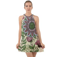 Mandala Flower Halter Tie Back Chiffon Dress by goljakoff