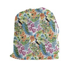 Flowers And Peacock Drawstring Pouch (2xl) by goljakoff