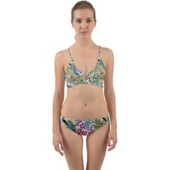 Flowers And Peacock Wrap Around Bikini Set by goljakoff