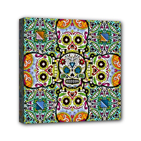 Sugar Skulls Pattern Mini Canvas 6  X 6  (stretched)