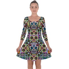 Sugar Skulls Pattern Quarter Sleeve Skater Dress by ExtraGoodSauce