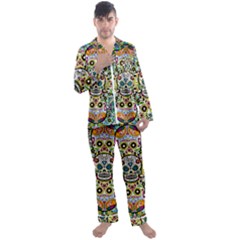 Sugar Skulls Pattern Men s Long Sleeve Satin Pajamas Set
