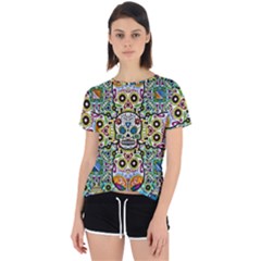 Sugar Skulls Pattern Open Back Sport Tee by ExtraGoodSauce