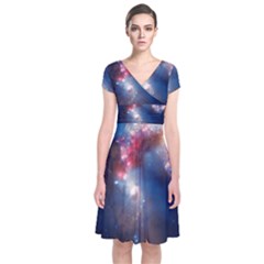 Galaxy Short Sleeve Front Wrap Dress