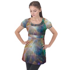 Colorful Galaxy Puff Sleeve Tunic Top by ExtraGoodSauce