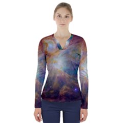 Colorful Galaxy V-neck Long Sleeve Top by ExtraGoodSauce