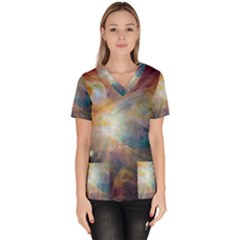 Colorful Galaxy Women s V-neck Scrub Top