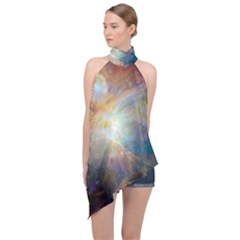 Colorful Galaxy Halter Asymmetric Satin Top by ExtraGoodSauce