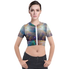 Colorful Galaxy Short Sleeve Cropped Jacket by ExtraGoodSauce