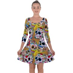 Sugar Skulls Quarter Sleeve Skater Dress by ExtraGoodSauce