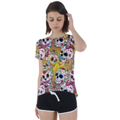 Sugar Skulls Short Sleeve Foldover Tee by ExtraGoodSauce