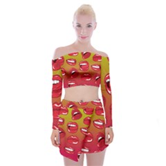 Hot Lips Off Shoulder Top With Mini Skirt Set by ExtraGoodSauce