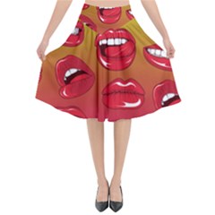 Hot Lips Flared Midi Skirt