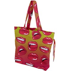 Hot Lips Drawstring Tote Bag by ExtraGoodSauce