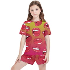 Hot Lips Kids  Tee And Sports Shorts Set by ExtraGoodSauce