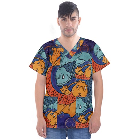 Koi Fish Men s V-neck Scrub Top by ExtraGoodSauce