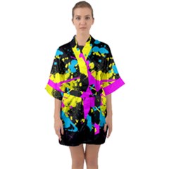 Splatter Splatter Half Sleeve Satin Kimono  by ExtraGoodSauce
