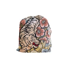 White Tiger Drawstring Pouch (medium) by ExtraGoodSauce