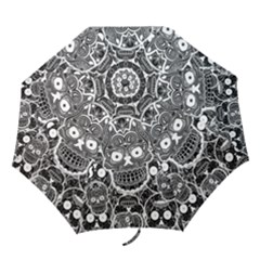 Sugar Skulls Bw Folding Umbrellas by ExtraGoodSauce
