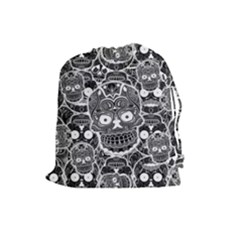 Sugar Skulls Bw Drawstring Pouch (large) by ExtraGoodSauce