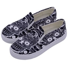 Sugar Skulls Bw Kids  Canvas Slip Ons by ExtraGoodSauce