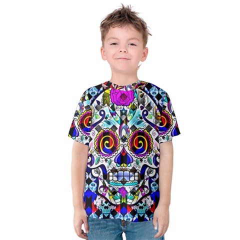 Sugar Skull Pattern 2 Kids  Cotton Tee by ExtraGoodSauce