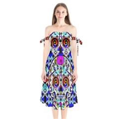 Sugar Skull Pattern 2 Shoulder Tie Bardot Midi Dress by ExtraGoodSauce