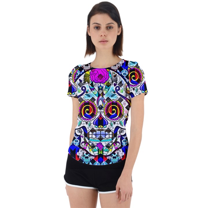 Sugar Skull Pattern 2 Back Cut Out Sport Tee