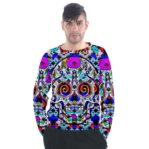 Sugar Skull Pattern 2 Men s Long Sleeve Raglan Tee by ExtraGoodSauce