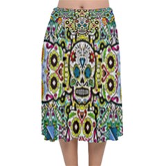 Sugar Skulls Pattern Velvet Flared Midi Skirt by ExtraGoodSauce