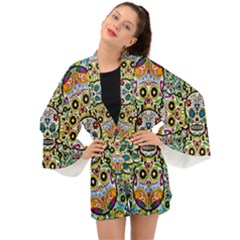 Sugar Skulls Pattern Long Sleeve Kimono by ExtraGoodSauce