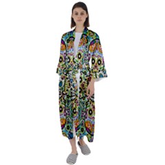 Sugar Skulls Pattern Maxi Satin Kimono by ExtraGoodSauce