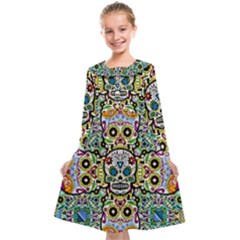 Sugar Skulls Pattern Kids  Midi Sailor Dress by ExtraGoodSauce