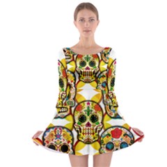 Sugar Skulls Long Sleeve Skater Dress by ExtraGoodSauce