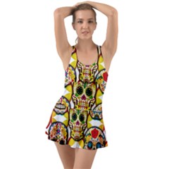 Sugar Skulls Ruffle Top Dress Swimsuit