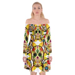 Sugar Skulls Off Shoulder Skater Dress