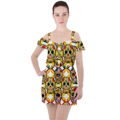 Sugar Skulls Ruffle Cut Out Chiffon Playsuit